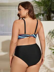 Swim Lushoire 大码全覆盖印花渐变色泳装套装，比基尼套装海滩比基尼套装泳衣夏季，夏季海滩 - 彩色 - 查看 2