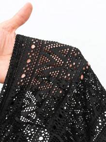 Swim Basics Summer Beach Women's Fashionable Black Hollow Out Pants Cover Up - Black - View 7