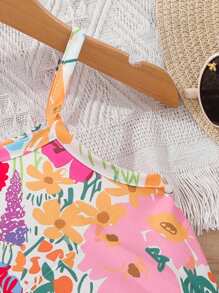 SHEIN Trẻ Cô gái bờ biển Ngày lễ Đầy màu sắc Hoa Áo ba lỗ Và Bộ quần short Đối với Dã ngoại In Nông thôn - Nhiều màu - Xem 5