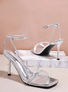 SHUZIA Damen Einfarbige Sandalen Mit Hohem Absatz Und Quadratischer Spitze