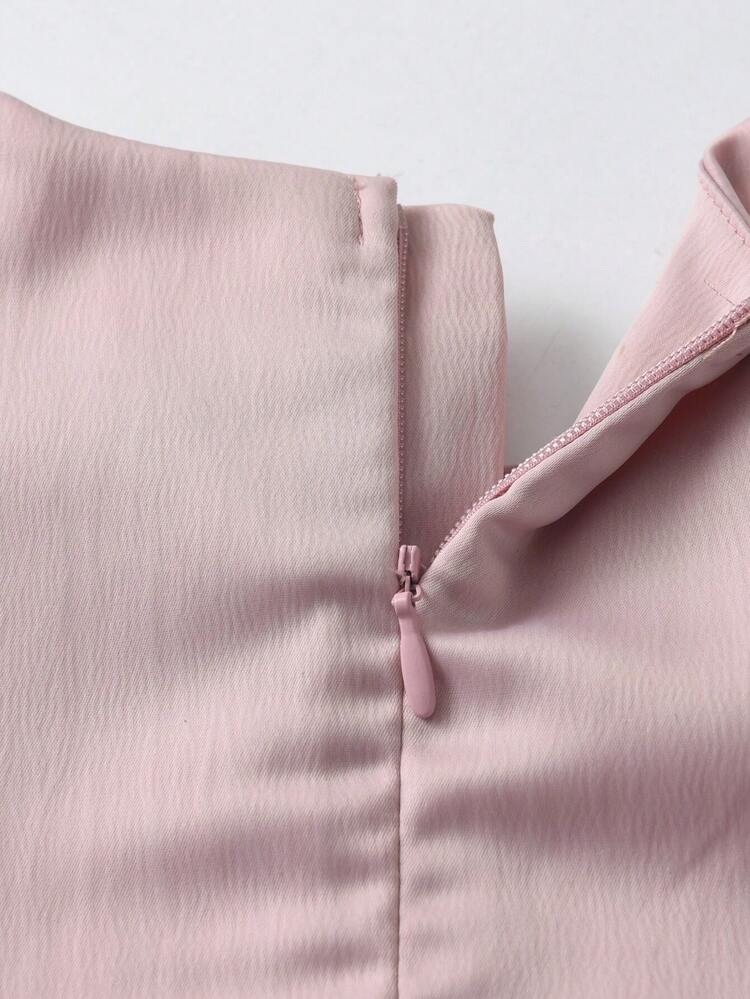 Young Girl Round Neck Lace Splice Contrast Color Ruffle Sleeve Dress