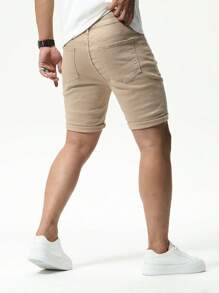 Chillumni Men's Solid Color Casual Denim Shorts Jorts Plain Khaki Vacation Vintage Going Out Urban Hang Out Street Workout