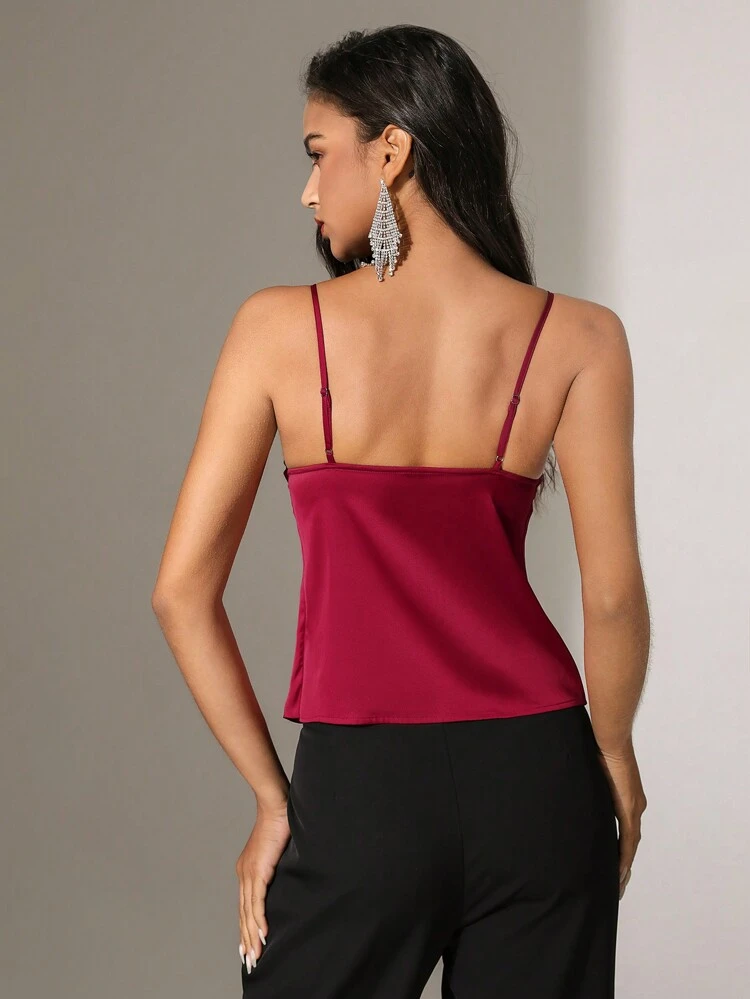 Solid Color Thin Strap Slit Hem Camisole