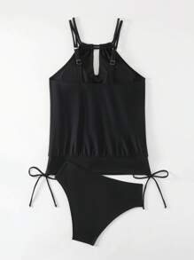 SHEIN Swim 女士纯色泳衣套装 夏季 - 黑色 - 查看 7