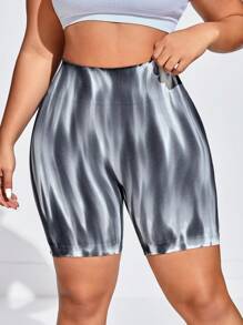 Easithlete Seamless Tie-Dye Plus Size Sports Shorts With Butt Lifting Effect, Biker Shorts
