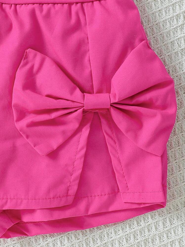 SHEIN Falda pantalón dividida de color sólido para niña preadolescente con cintura elástica y adorno de lazo, para el verano - Rosa - Añade 5