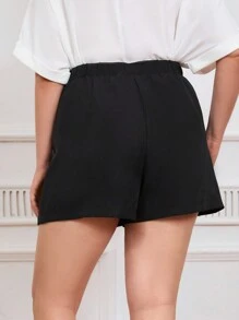 SHEIN Frenchy 大尺碼純色假套裙，前扣式設計 - 黑色 - 查看 4