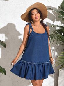 Breezaya Robe Sans Manches En Jean Grande Taille Avec Col Rond - Bleu azur - Voir 4