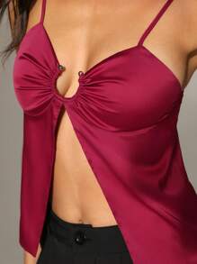 Zolique 純色細肩帶裂縫下擺背心 - 酒紅色 - 查看 6