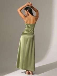 Anewsta 女士纯色细肩带无袖连衣裙 - 綠色 - 查看 2