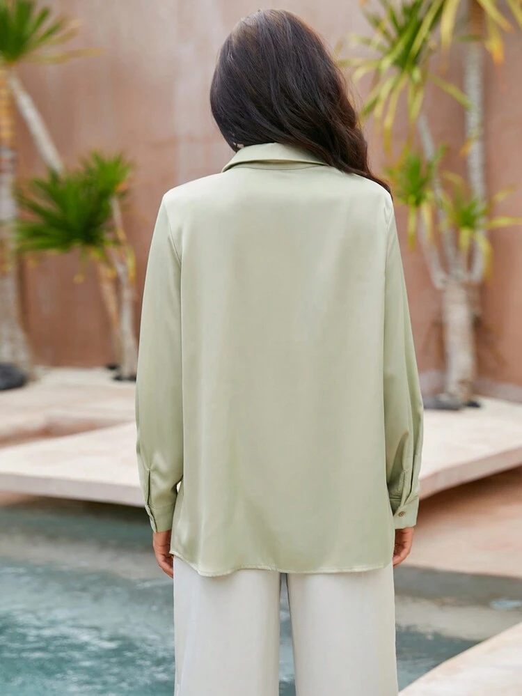 Leisure Solid Color Loose Fit Vacation Shirt, Summer Women Shirts