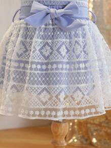 SHEIN Young Girls' Summer New Embroidered Mesh Halter Top And Skirt Simple Set