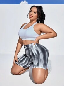 Easithlete Seamless Tie-Dye Plus Size Sports Shorts With Butt Lifting Effect, Biker Shorts