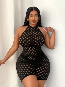 Maweii Solid Color Stand Collar Sleeveless Backless Jumpsuit With Hollow Out Design - Black - View 6