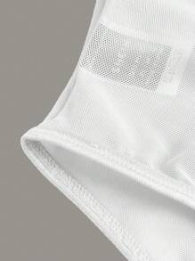 SHEIN ICON 2 Miếng Đen Và Trắng Thon gọn Áo nịt ngực Top Với Ruffle Và Đai nịt bụng Chi tiết Và Chèn lưới - Đen và trắng - Xem 10