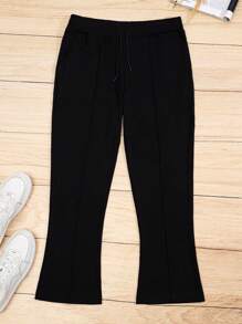 RueChic Men's Drawstring Waist Flared Pants - Black - View 1