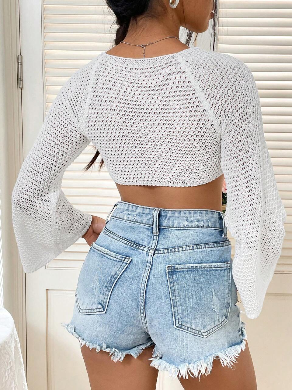 Women's Hollow Out Short Knit Pullover Fall Winter Sweater