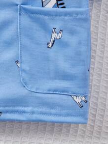 SHEIN 2 Stücke/set Infant Jungen Giraffen Bedrucktes T-shirt Mit Kurzen Ärmeln Und Shorts Für Frühling/sommer - Verschiedenfarbig - Übersicht 7