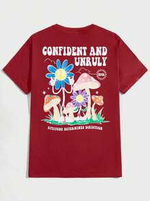 Manfinity VCAY T-shirt Décontracté En Tricot Pour Hommes Avec Champignons Et Lettres Imprimés