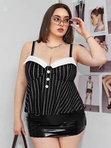 SHEIN ICON Plus Size Color Block Striped Foldover Cami Tank Top
