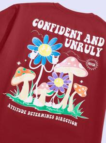 Manfinity VCAY T-shirt Décontracté En Tricot Pour Hommes Avec Champignons Et Lettres Imprimés