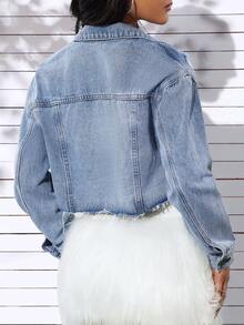 SHEIN EZwear 單排釦設計破洞牛仔外套 - 淺色水洗藍 - 查看 5