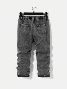 SHEIN Tween Boy Fashionable Distressed Washed Jeans For Casual Wear - Grey - View 2