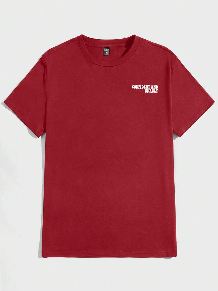 Men's Knit Casual Mushroom And Letter Printed T-Shirt
