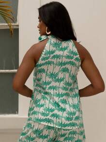 Bản in nhiệt đới Áo hai dây & Quần short - màu xanh lá - Xem 2