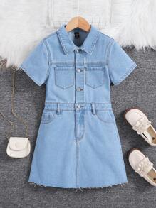 SHEIN Tween Girls' Denim Overall Dress - Light Wash - View 1