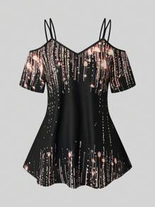 Calvaya Plus Size Iridescent Print Off-The-Shoulder Top And Skinny Pants - Multicolor - View 3