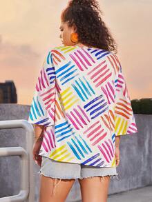 Calvaya 大尺碼印花v領寬鬆休閒t恤 - 彩色 - 查看 2