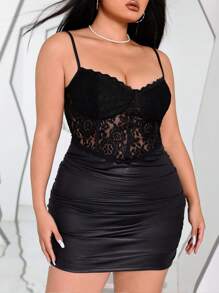 Allurite Kích thước lớn Ren Nối Gập lại Thon gọn Váy Dây - màu đen - Xem 1