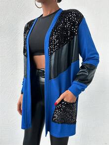 RueChic 女士亮片裝飾顏色穿插夾克 - 藏蓝色 - 查看 5