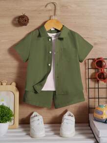 SHEIN 3入組嬰兒休閒短袖襯衫和短褲套裝 - 綠色 - 查看 8