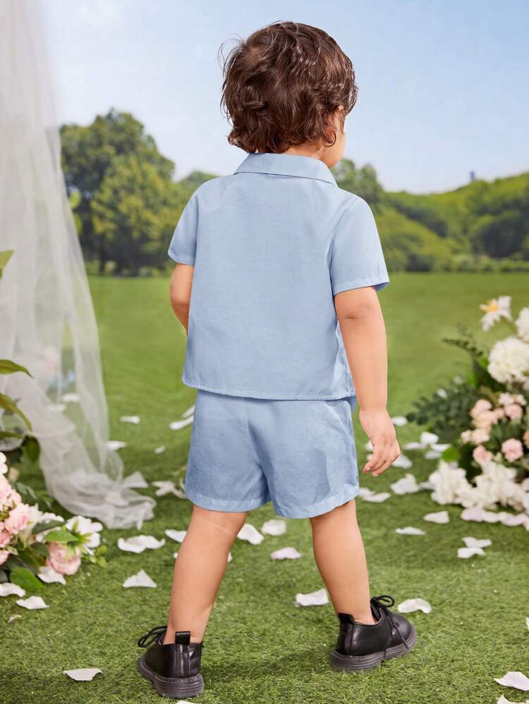 3pcs/Set Baby Boy's Casual Shirt, Shorts, And Short Sleeve T-Shirt Outfit