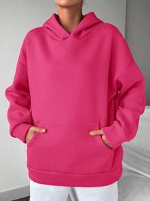 EURMUSE Star Print Drop Shoulder Hoodie - 玫紅色 - 查看 2