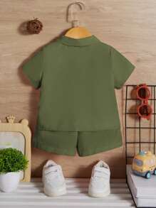 SHEIN 3入組嬰兒休閒短袖襯衫和短褲套裝 - 綠色 - 查看 7