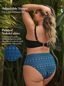 SHEIN Swim Curve Plus Size Màu trơn Top in hình Quần Bikini Set Bãi biển mùa hè - Nhiều màu - Xem 2