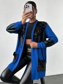RueChic 女士亮片裝飾顏色穿插夾克 - 藏蓝色 - 查看 3