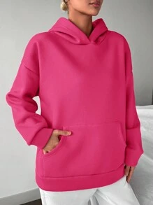 EURMUSE Star Print Drop Shoulder Hoodie - 玫紅色 - 查看 4