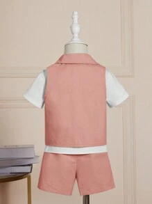SHEIN مجموعة قميص بدون أكمام وشورت للأطفال الرُضَّع بتصميم كتل الألوان - وردي - مشاهدة 2