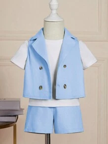 SHEIN Infant Vest Short-Sleeved Shorts Color-Block Set - Blue - View 1