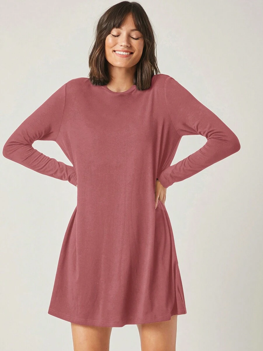 Cloudara Solid Tee Dress - Dusty Pink - View 1