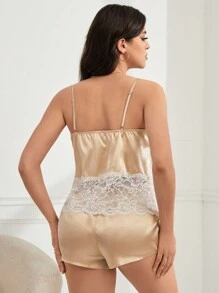 Women's Lace Splice Cami Top & Shorts Homewear Set
