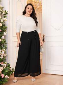 Modelyn Women's Solid Color Plus Size Pants - Black - View 5