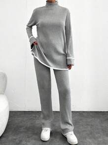 SHEIN Cottnline 女士長袖長褲套裝 - 淺灰色 - 查看 1