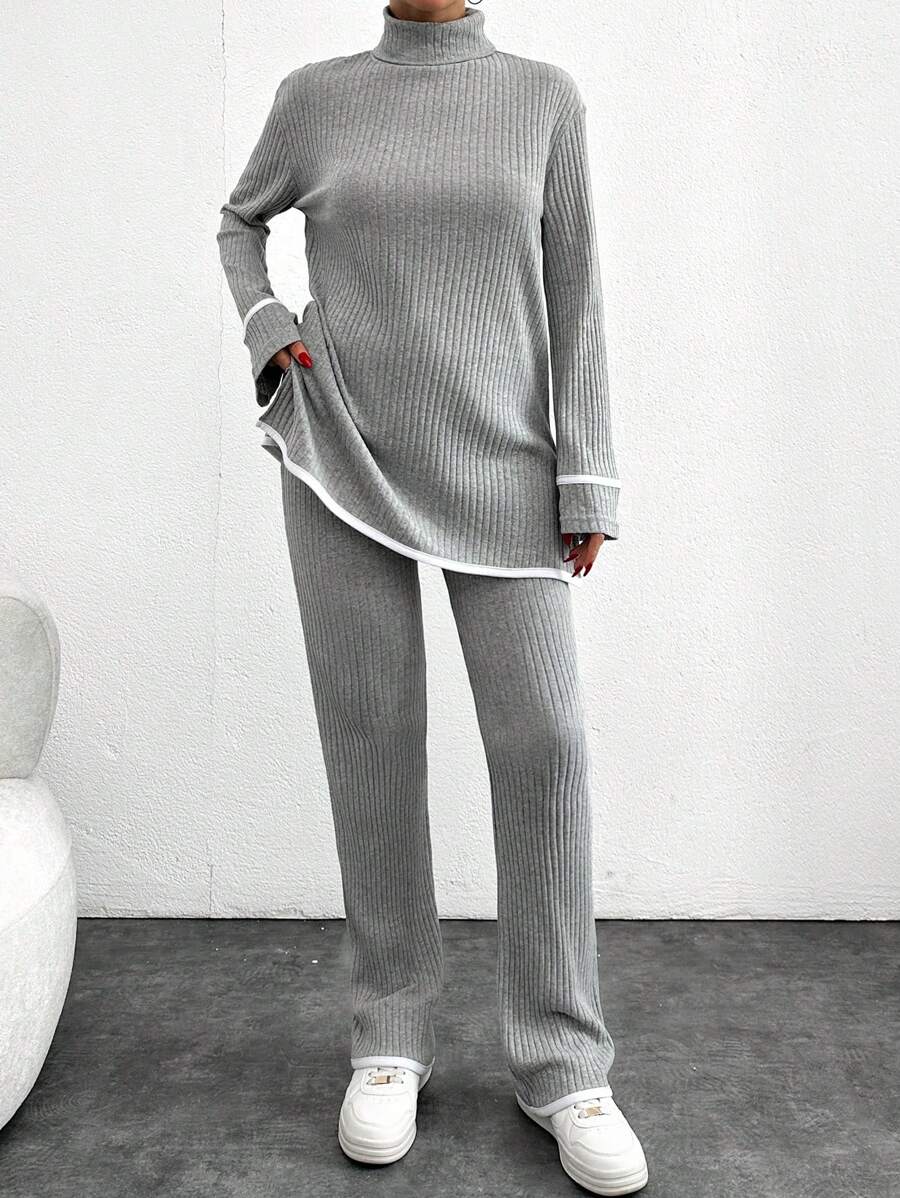 SHEIN Cottnline 女士長袖長褲套裝 - 淺灰色 - 查看 1