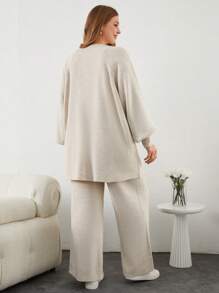SHEIN Cottnline Plus Size Solid Color Loose Fit Casual Sweater Set - White - View 2