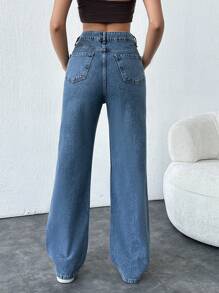 Quần Jeans Ống Thẳng Cạp Cao - Màu xanh lam - Xem 2